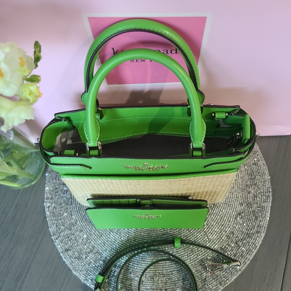 Kate Spade Green Wicker Bag & Wallet Set - Like new - Picture 11 of 16